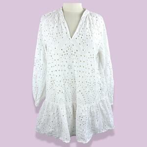 H&M Women's Oversize Embroidered White Eyelet Pullover Dress SM